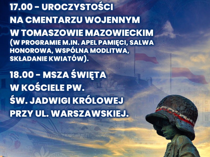 Na zdjęciu plakat 80. rocznicy Powstania Warszawskiego. Na plakacie harmonogram wydarzenia oraz zdjęciu Pomnika Małego Powstańca na Warszawskiej starówce