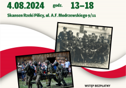 Na zdjęciu plakat Pikniku Militarnego w Skansenie Rzeki Pilicy. Na plakacie zdjęcia archiwalne i współczesne związane z wojskowością